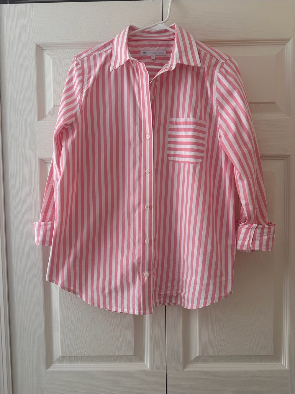 Southern Tide Pink and White Striped Button-Down Shirt